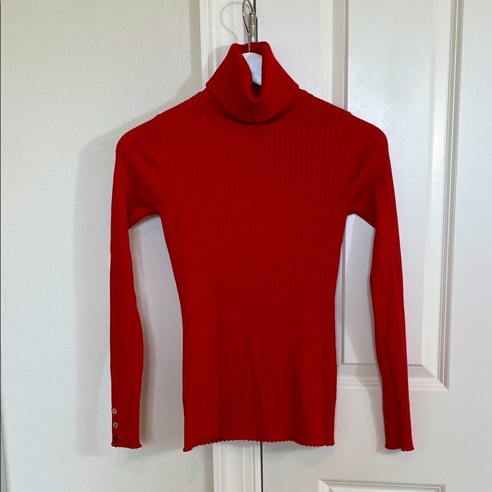 J. McLaughlin Red “Sparkle” Arlette Turtleneck Sweater
